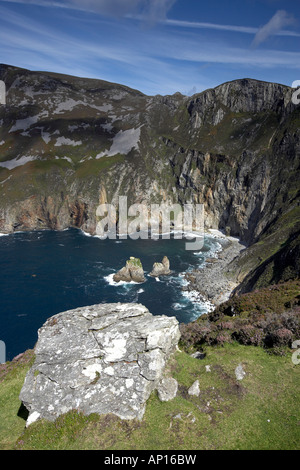 Slieve League Southwest Donegal Ireland The highest sea cliffs in Europe dropping 600m into the Atlantic ocean Stock Photo