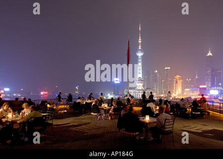 Bar Rouge, view of Pudong skyline, Shanghai Stock Photo