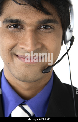 ANG200040 Executive with microphone and headphone Stock Photo