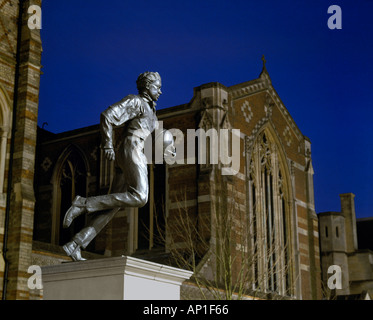 A bronze statue of William Webb Ellis outside Rugby School in Rugby where, in 1823, he invented the game of Rugby football. Stock Photo