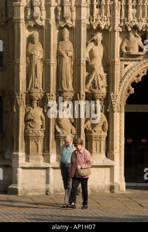 Architectural details by the main doors at the west end of The Cathedral Church of St Peter at Exeter, Devon Stock Photo