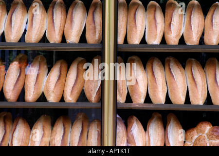 bread on display in bakery Stock Photo