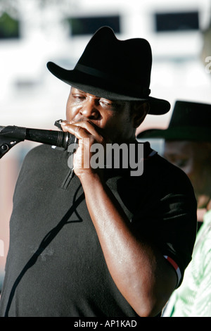 Harmonica player Juke Joint All Stars Show and Band Handy Park Beale Street Memphis USA Stock Photo