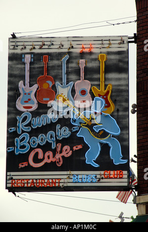 Blues club and restaurant neon sign Rum Boogie Cafe Beale Street Memphis USA Stock Photo