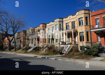 Rows of duplex, Mile-End, Montreal, Quebec, Canada Stock Photo