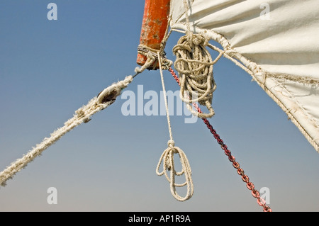 Pulley blocks and rigging on a felucca, Nile River, Aswan, Egypt, Middle East. DSC 4360 Stock Photo