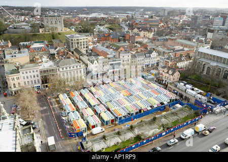 Aerial View Of City Centre Market Place And Castle Norwich UK Stock Photo