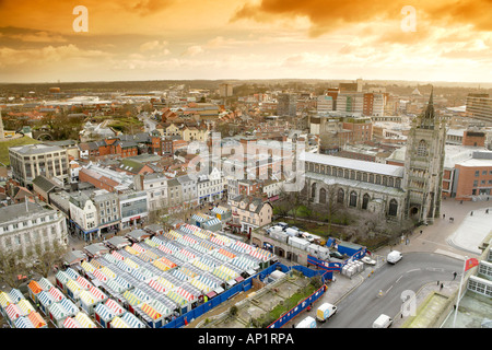 Aerial View Of City Centre Market Place And St Peter Mancroft Church Norwich UK Stock Photo