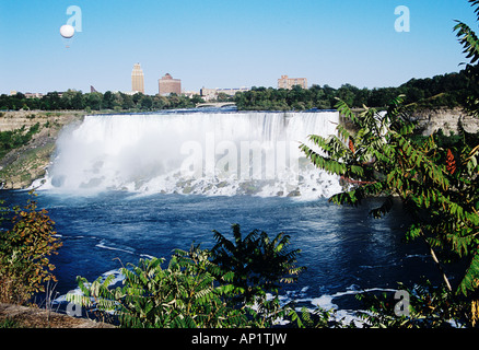 View of American Falls and Niagara River, New York State, Niagara Falls, Ontario, Canada Stock Photo