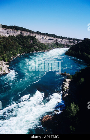 Looking down onto Niagara River from Spanish aero cable car, downstream from Niagara Falls, Ontario, Canada Stock Photo