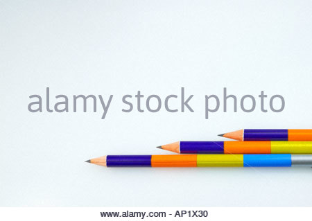 Three pencils on a white background Stock Photo
