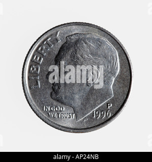 Ten cent coin on white background U S american currency dollar dime - see image no. AP24ND for backside of this coin Stock Photo