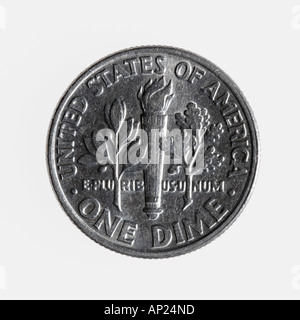Ten cent coin on white background U S american currency dollar dime- see image no. AP24NB for frontside of this coin Stock Photo