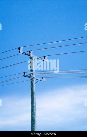 Hoar Frost on Power Poles Central Otago South Island New Zealand Stock Photo