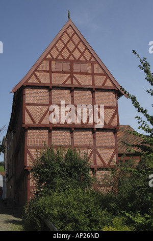 Half-timbered house with red bricks and beams in the Old Town Museum Den Gamle By, Arhus Denmark Stock Photo