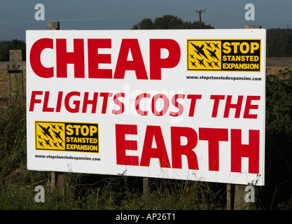 Protest sign against the building of a second runway at Stansted airport, Essex, England. Stock Photo