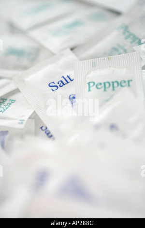 Salt and pepper sachets Stock Photo