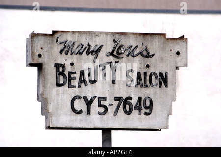 Beauty salon sign showing old style exchange telephone number Hillcrest, San Diego California USA Stock Photo