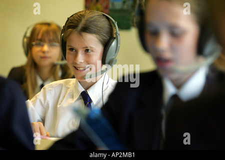 Female students enjoying French lessons at Colyton Grammar School in Devon UK Stock Photo