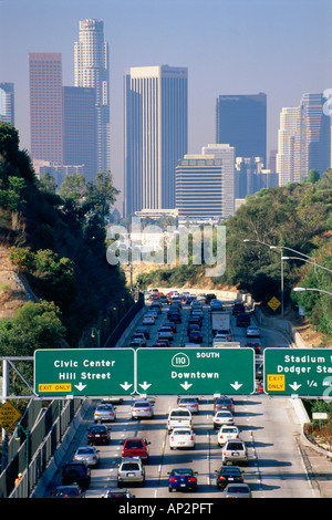 Downtown L.A. with highway 110 at rush hour, Los Angeles, California, USA Stock Photo