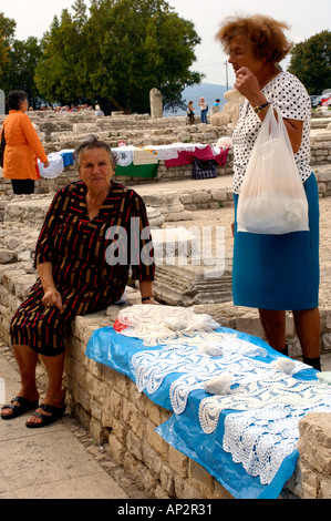 Woman lacemaker from Pag selling hand made lace Stock Photo