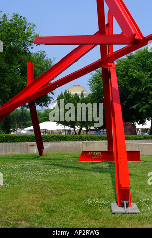 The Large Red Sculpture 'Are Years What?' by Mark di Suvero near the National History Museum in Washington DC USA Stock Photo