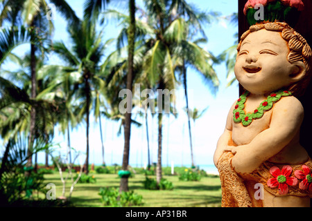 Laughing Buddha under palm trees, Hotel resort in Khao Lak, Kao Lak, Thailand, Asia Stock Photo