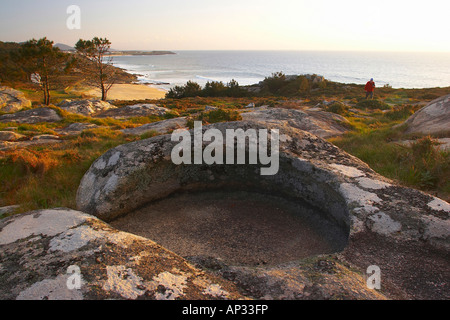 Coast near Porto do Son at sunset, Ría de Muros y Noia, Rías Bajas, Galicia, Spain Stock Photo