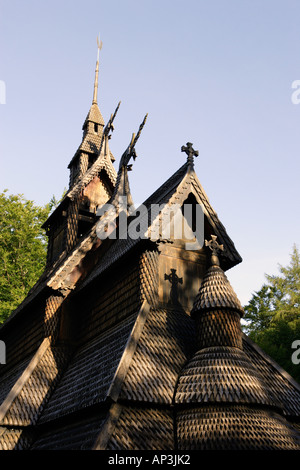 Norway, Bergen, Fantoft Stave Church in morning light Stock Photo