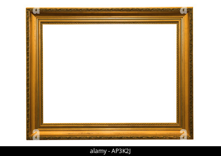 Gold picture frame isolated on white with clipping path Stock Photo