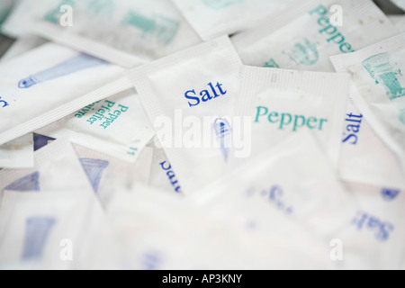 Salt and pepper sachets Stock Photo