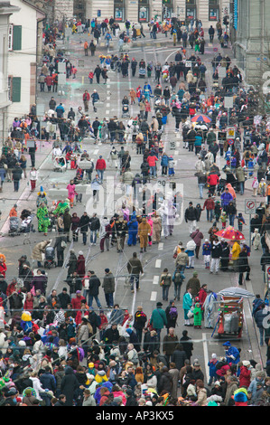 SWITZERLAND, BASEL: Fasnacht Carnival Overview of Parade Crowds Stock Photo