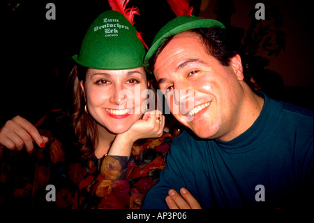 Happy party friends age 30 at German restaurant. Chicago Illinois IL USA Stock Photo