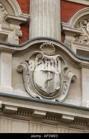 Anchor and rope carved into stone on the south facade of Admiralty House, London England Stock Photo