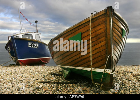 Fishing Boats At Beer Beach Dorset UK Stock Photo