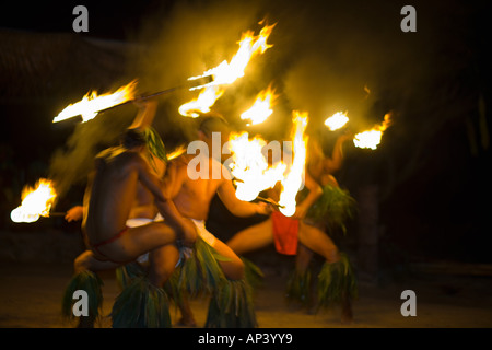 Polynesian Fire Dance, Tiki Village,  Moorea Island, Society Islands. French Polynesia, South Pacific Stock Photo