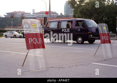 Police in Malaysia take preparations to prevent unrest by deploying anti-riot squads on Merdeka Square in Kuala Lumpur. Stock Photo