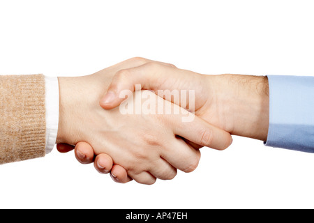 Business handshake over a white background Stock Photo