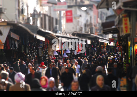 ISTANBUL, TURKEY. A tilt-shift view of a street in the Cagaloglu district of the city. 2007. Stock Photo