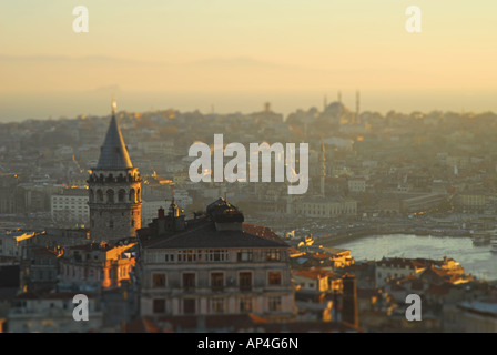 ISTANBUL, TURKEY. A tilt-shift view over the Galata district of Beyoglu towards Eminonu and Sultanahmet. 2007. Stock Photo