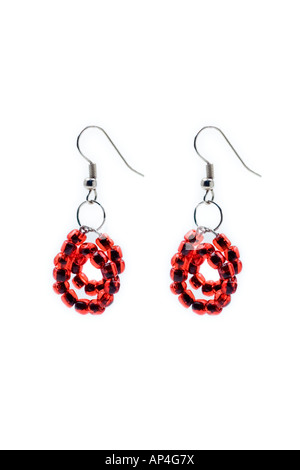 Red pair of earrings Stock Photo