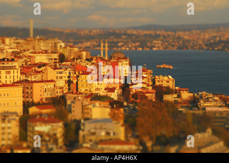 ISTANBUL, TURKEY. A tilt-shift view over Beyoglu and Tophane districts to the Bosphorus. 2007. Stock Photo