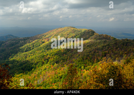 A view from Cherohala Skyway in late October at the peak of the Autumn leaf color season. Stock Photo