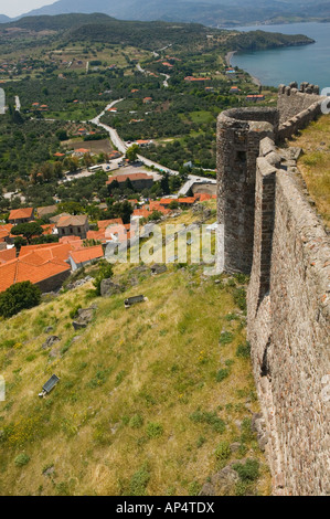 GREECE, Northeastern Aegean Islands, LESVOS , Mithymna . Town View from the 15th century Byzantine, Genoese Castle Stock Photo