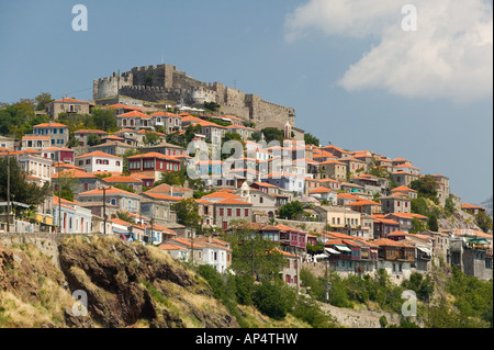 GREECE, Northeastern Aegean Islands, LESVOS , Mithymna . Town View and the 15th century Byzantine, Genoese Castle Stock Photo