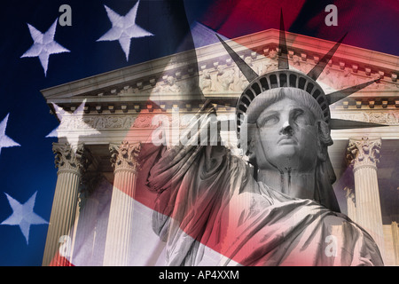 Digital composite: Statue of Liberty and Supreme Court Building Stock Photo