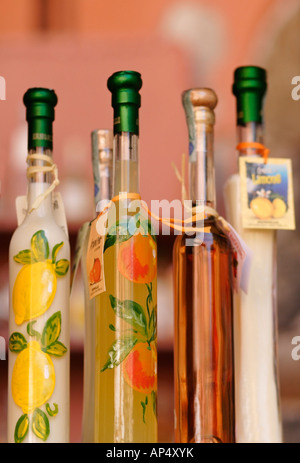 Italian liqueur on display, Cinque Terre, Italy Stock Photo