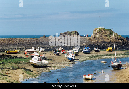 Small boats at low tide, Bude Harbour Stock Photo