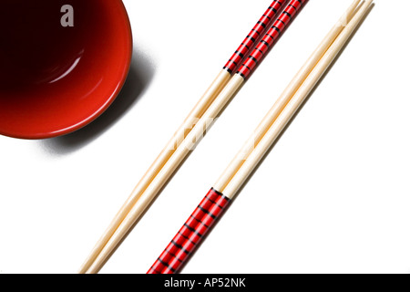A pair of chopsticks and rice bowl Stock Photo