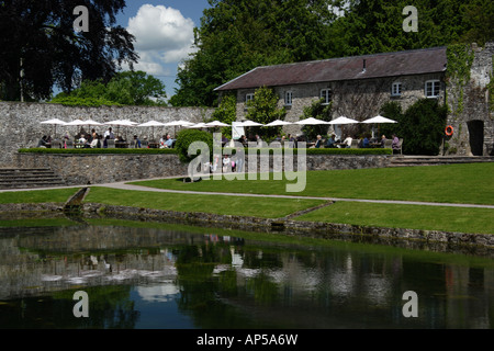 Cafe overlooking the Pool Garden at Aberglasney House and Gardens, Llangathen, Camarthenshire, West Wales, UK Stock Photo